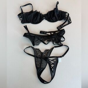 Lounge Black Lingerie Three Piece Set
